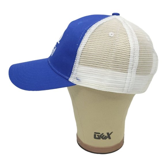 Omega Motion Mesh Strapback Cap Trucker Baseball Hat Vitronic Blue White - Picture 6 of 12